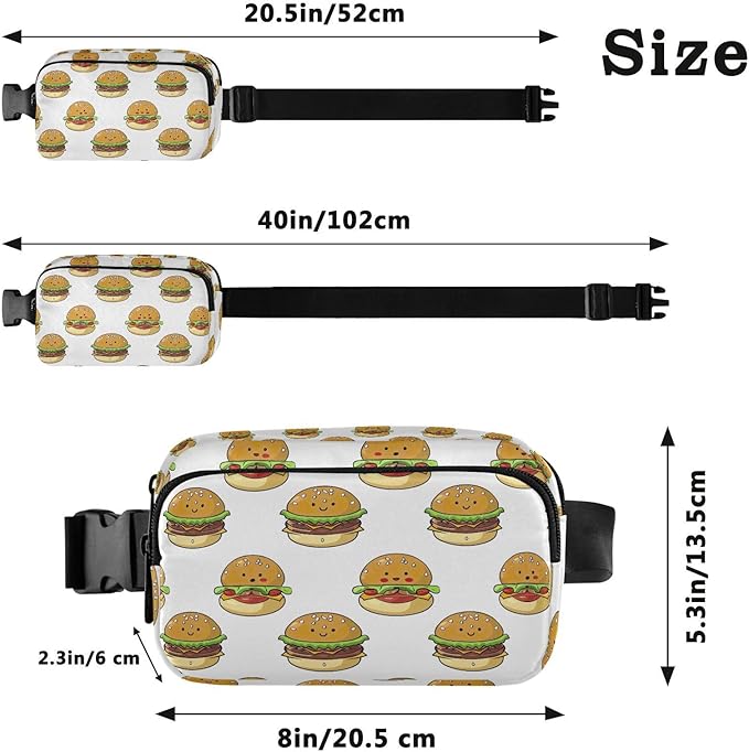 Kawaii Hamburger Fanny Pack for Women Men Water Resistant Fashion Waist Packs with Adjustable Strap Belt Bag for Travel Workout Jogging Hiking 21219478
