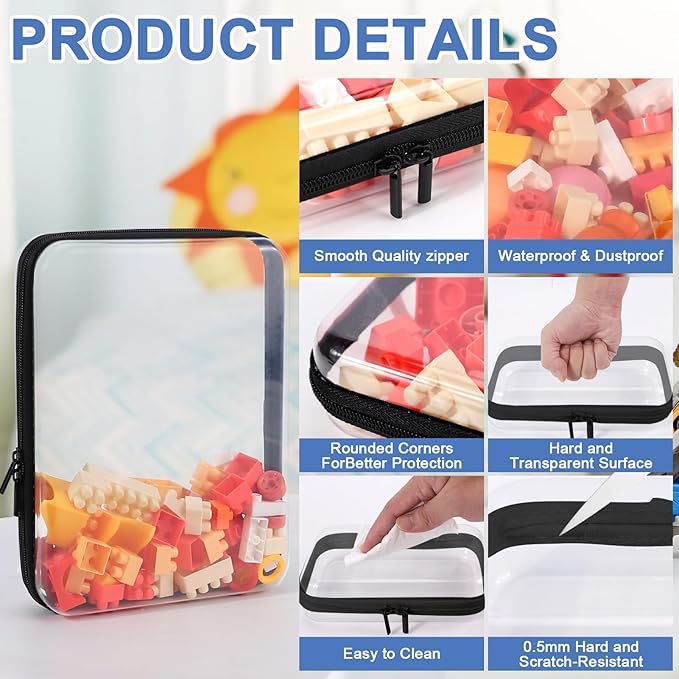 3 Pack Clear Hard Shell Zipper Case, Clear Zipper Pouches Waterproof Makeup Organizer & Travel Toiletry Bag, Plastic Pouch for Travel Office Storage, Black 3 Pack XLLS
