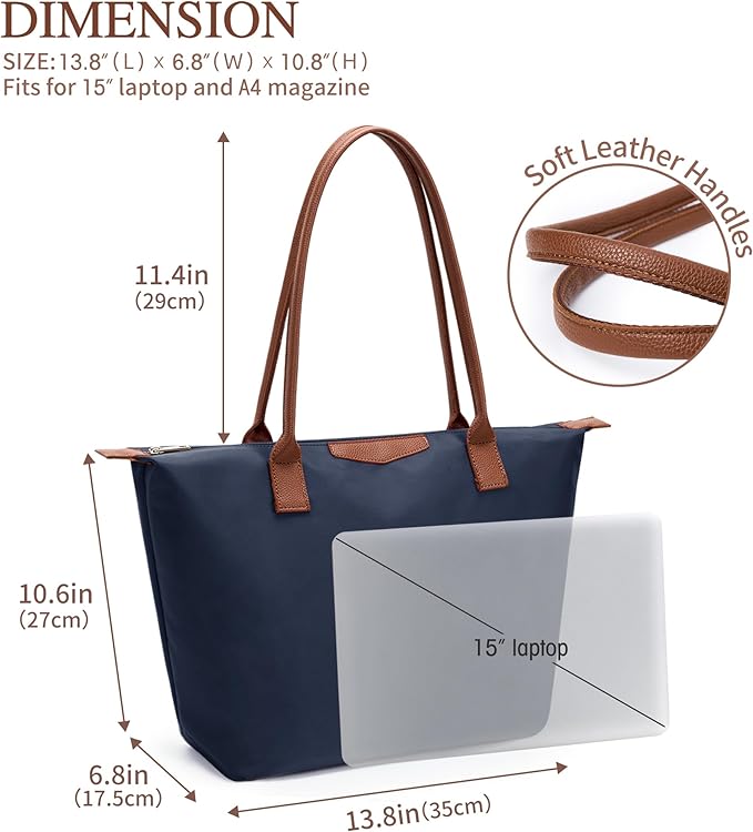 Tote Bag for Women, Nylon Top-Handle Purse with Zipper, Lightweight Foldable Shoulder Hobo Handbag