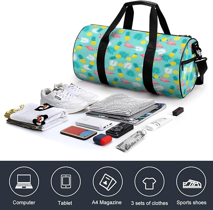 Travel Duffle Bag Pink Flamingo Pineapples And Exotic Leaves Carry On Weekender Bags Foldable Overnight Bag Workout Lightweight Bags
