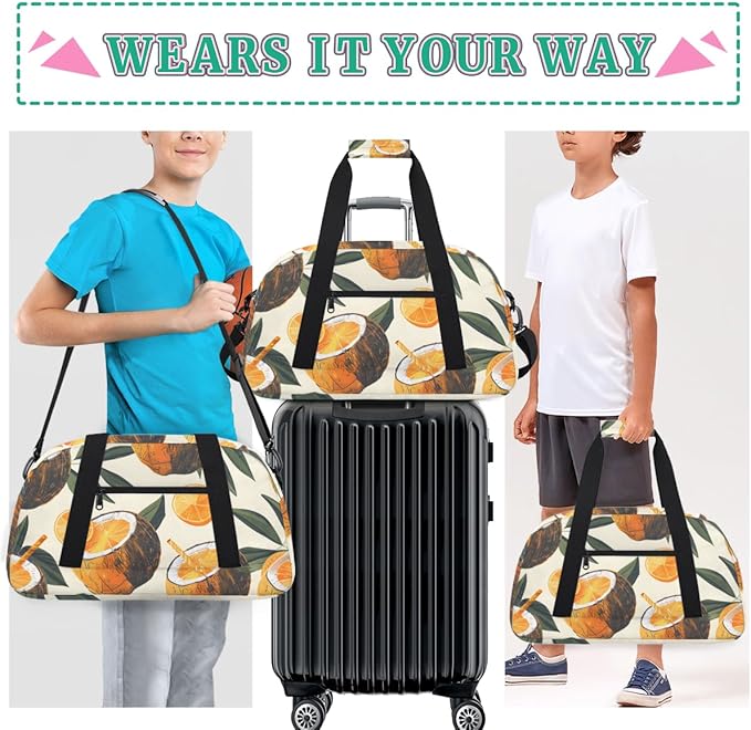 Sweet Orange Coconut Juice Kids-Duffel-Bags Gymnastics Dance Bag Carry-On Overnight Travel Gym Lightweight Dance Sports Bags For Girls Boys Kids，