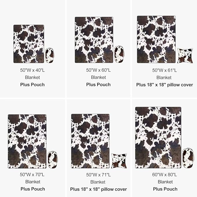 Bnuitland Brown Cow Print Flannel Throw Blanket (50x70 Inches) with Storage Pouch, 300 GSM Double Sided Fuzzy Decor Blanket for Bed/Sofa/Couch/Lap, Super Soft Cozy Throw Gift for Adults and Kids