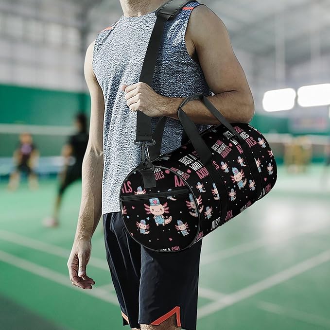 Weekender Carry on Beach Yoga Bag Sport Gym Fitness Tote Overnight Weekender Travel Bags for Men Women (Just Girl Who Loves Axolotls)