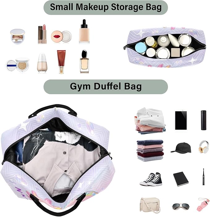 Travel Duffle Bag, Good Night Axolotl Rainbow Gym Bag with Storage Bag Weekender Overnight Bag for Men Women Trip Sports Yoga