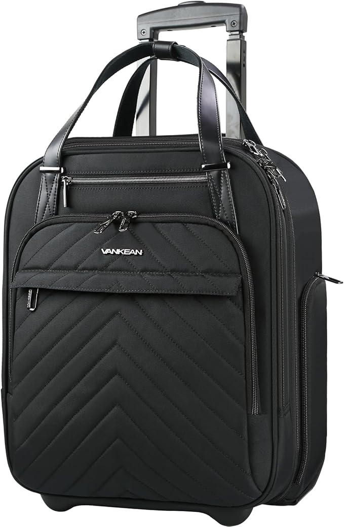 VANKEAN Carry On Underseat 16-inch Multi-functional Underseater Lightweight Overnight Suitcase with Wheels Roller Case for Women Men Travel Business, Black
