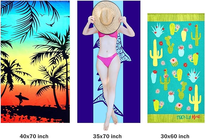 cabanana Sand Resistant Beach Towel - Quick Dry Microfiber Beach Towel 60x30 Inches Sandproof Pool Towels, Thin Lightweight Compact for Travel Swimming Bath for Adults Women Men (Cactus)
