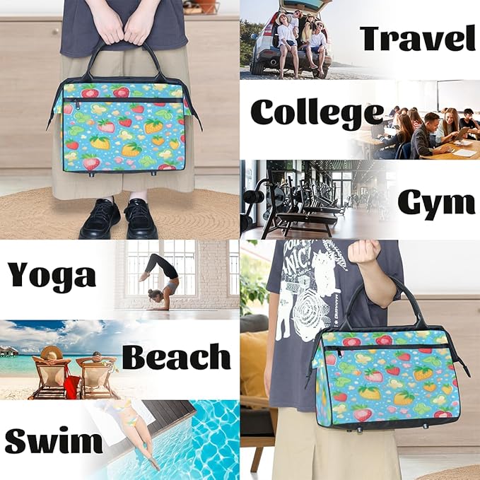 Strawberry Overnight Weekender Bag for Women Men Travel Duffel Bags Waterproof Luggage Carry on Sports Yoga Gym Bag