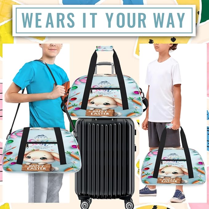 Travel Duffle Bag for travel duffle bag sports Girls Boys Kids Cute Easter Rabbit Lightweight Overnight Sleepover Weekender Bags Small Dance Gym Sport Bag Teens Carry-On Size Workout Bag