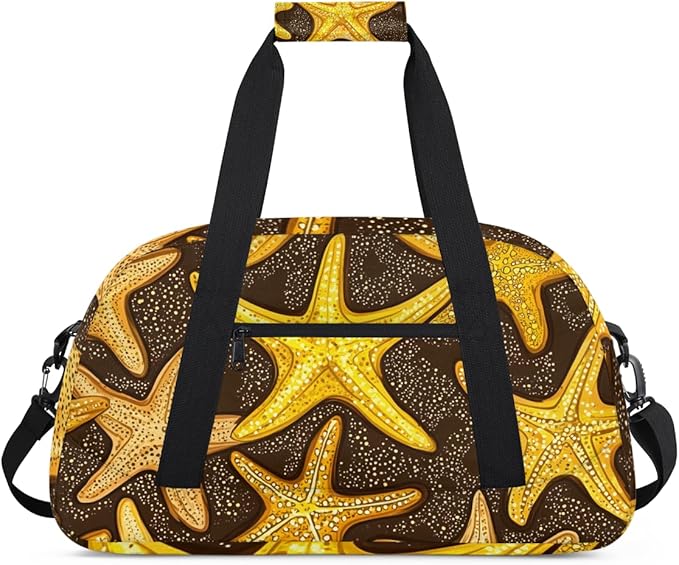 Golden Starfish Gym Travel Duffle Bag for Women & Men with Front Zipper Pocket for Sports, Overnight, Weekender, Carry On,Workout & Dance Bag,Starfish,18.9 * 8.7 * 10.6 in