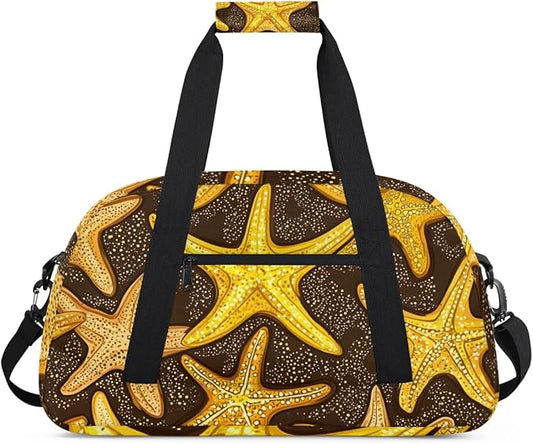 Golden Starfish Gym Travel Duffle Bag for Women & Men with Front Zipper Pocket for Sports, Overnight, Weekender, Carry On,Workout & Dance Bag,Starfish,18.9 * 8.7 * 10.6 in