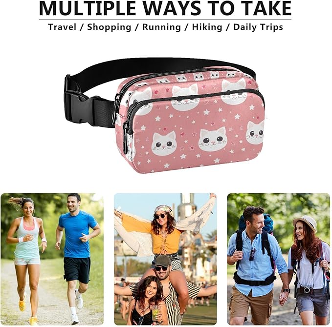 Kawaii White Cat Fanny Pack for Women Men Water Resistant Fashion Waist Packs with Adjustable Strap Belt Bag for Travel Workout Jogging Hiking 21219519