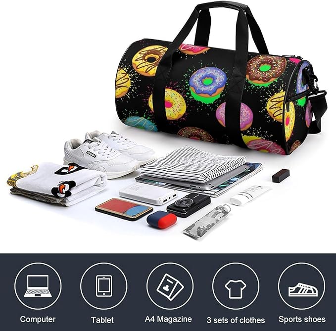 Gym Sports Travel Workout Bag Splash Doughnut Donut Dance Yoga Gymnastics Bag Basketball Football Weekender Bags for Men Women