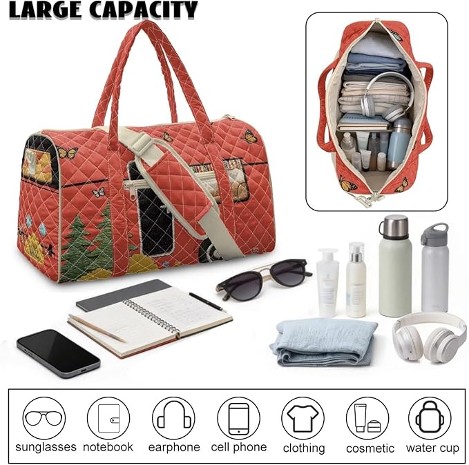 COEQINE Quilted Travel Duffle Bag For Men Travel with Shoulder Strap and Trolley Sleeve Large Quilted Tote Bag Large Car Packable Travel Bag