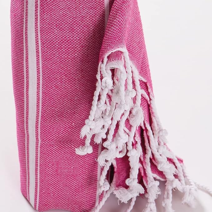 Hencely Turkish Beach Towel 37x68 Oversized, Sand-Free, Quick-Dry, Lightweight - Travel Essential for Pool & Bath - Striped 100% Cotton Bathroom Towels Accessories Gift (Fuchsia)