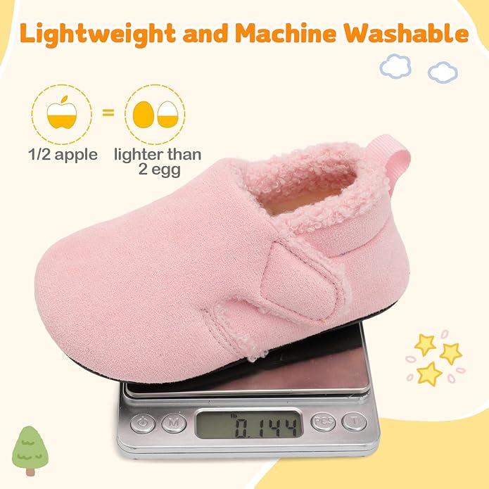 JOINFREE Toddler Slippers Boys Girls Adjustable House Shoes Barefoot Sock Shoes with Rubber Sole Baby Comfort Warm Indoor Outdoor Walking Shoe