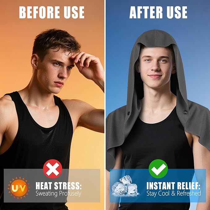 Cooling Hoodie Towel Magnetic Lock Towels for Neck and Face UV Protection, Moisture-Wicking for Camping Gym and Yoga