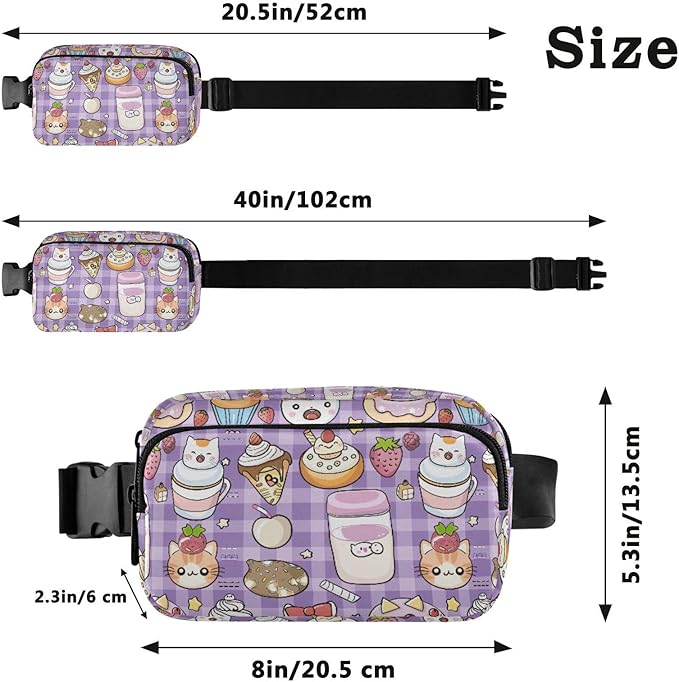 Kawaii Cat Milk Cake Fanny Pack for Women Men Water Resistant Fashion Waist Packs with Adjustable Strap Belt Bag for Travel Workout Jogging Hiking 21219074