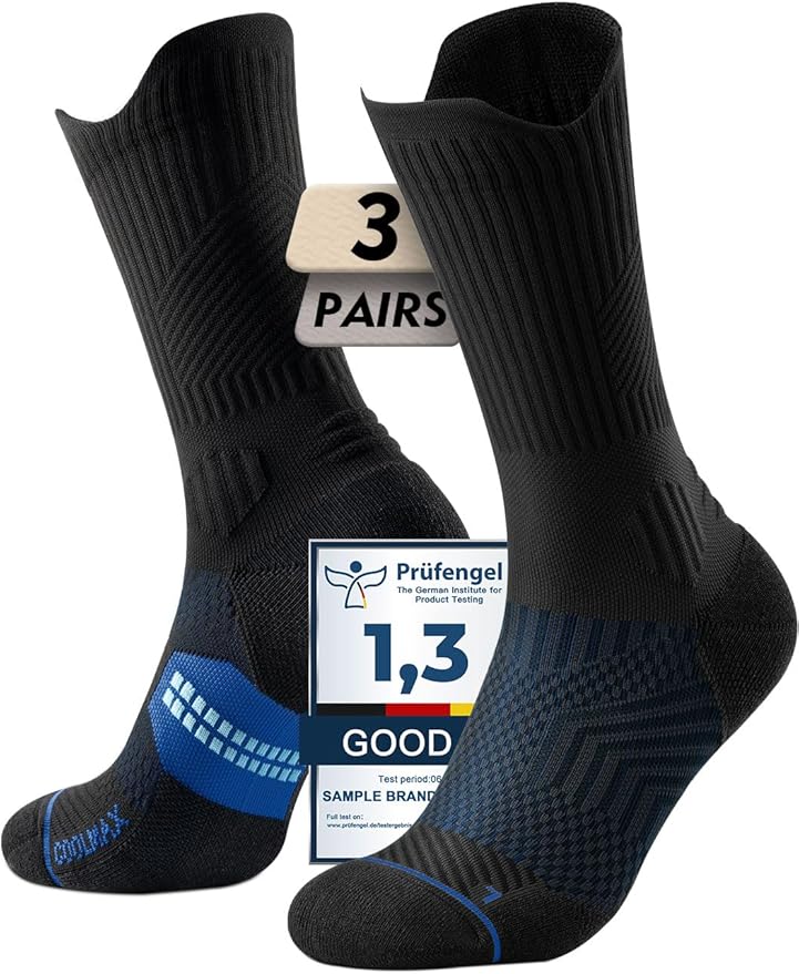 Compression Running Socks, Bamboo Viscose Coolmax Moisture-Wicking Anti-Blister Athletic Hiking Workout Gym Padded