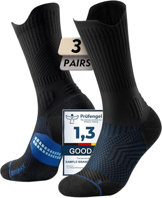 Compression Running Socks, Bamboo Viscose Coolmax Moisture-Wicking Anti-Blister Athletic Hiking Workout Gym Padded