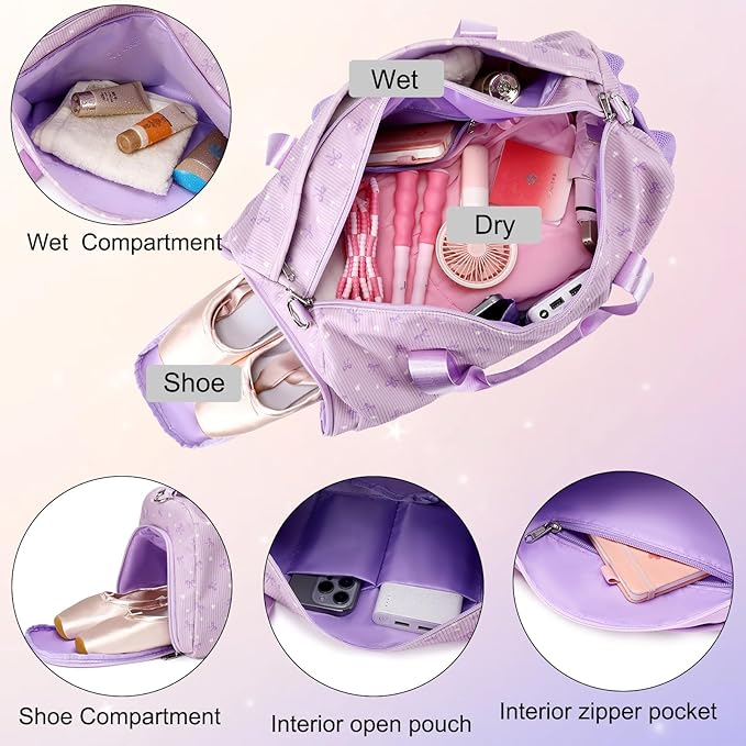 Duffle Bag Dance Dag for Girl Sports Gym Bag Corduroy Overnight Bag Ballet Bag with Shoe Compartment and Dry Wet Pocket.
