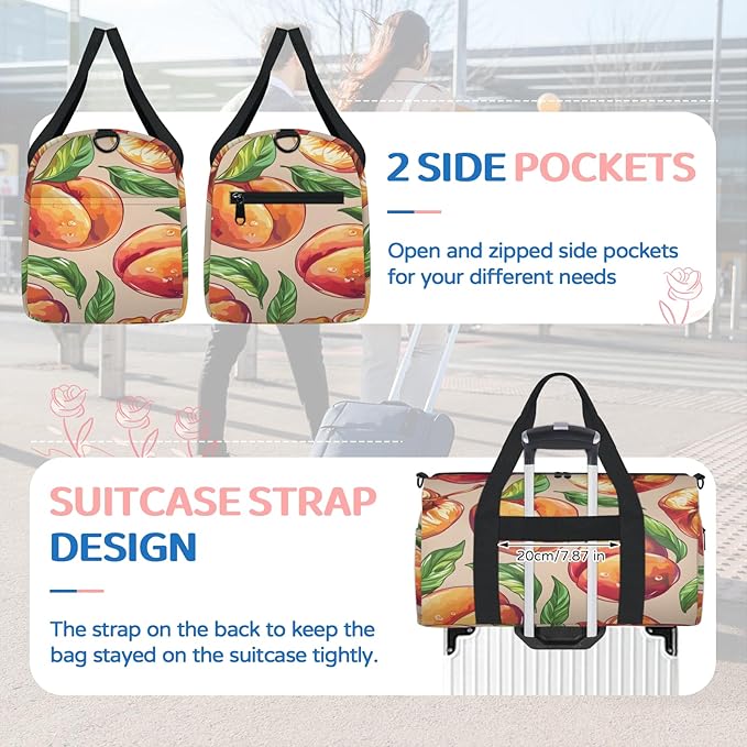 Pink Peach Travel Duffle Bag for Women Men, Overnight Weekender Bag, Carry on Tote for Sport Gym