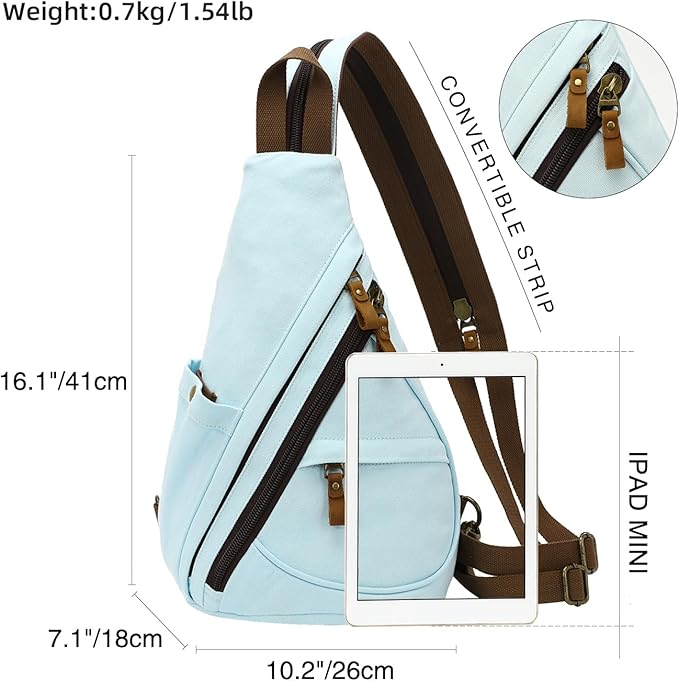 KL928 Canvas Sling Bag - Small Crossbody Backpack Shoulder Casual Daypack Rucksack for Men Women(LightBlue)
