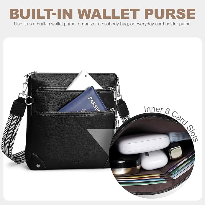 Anti Theft Crossbody Purses for Women RFID Blocking Crossbody Bags, Travel Shoulder Purse with Built-in Wallet