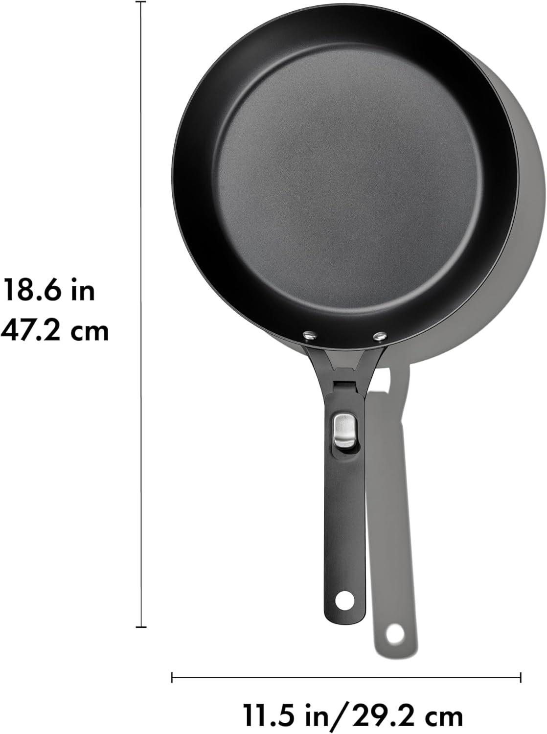 OXO Outdoor Pre-Seasoned Carbon Steel 10" Frying Pan Skillet, Detachable Handle for Easy Storage, Indoor Use, Nonstick with Use, Induction Suitable,Oven & Broiler Safe,Browning, Grill,Sear,Saute,Black