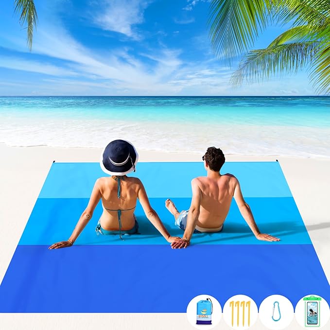 BYDOLL Beach Blanket 78''X81'' Waterproof Sandproof Suits1-4 Adults Oversized Lightweight Large Blanket Picnic Mat for Beach Sand Free Travel Camping Hiking Picnic