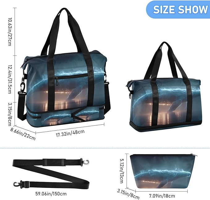 Surreal Whale Print Gym Bag Duffel Bags Weekender Overnight Bag Set with Shoes Compartment for Travel Sports Yoga