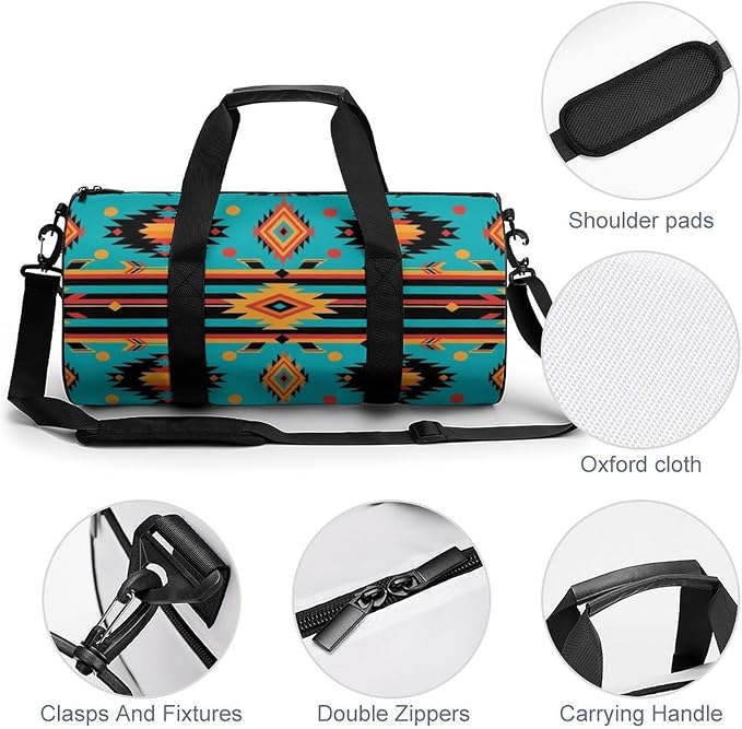 Travel Duffle Bag Southwest Native Indian American Aztec Print(002) Carry On Weekender Bags Foldable Overnight Bag Workout Lightweight Bags