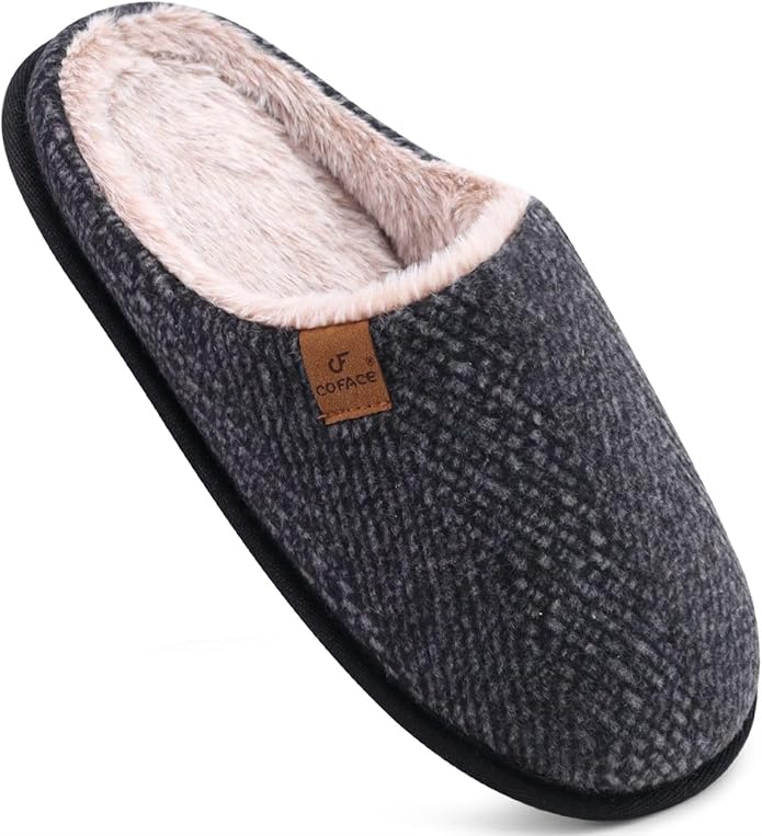 COFACE Mens Cozy Memory Foam Scuff Slippers Casual Slip On Warm House Shoes Indoor/Outdoor Sandal Slippers With Arch Support Rubber Sole Size 7-15