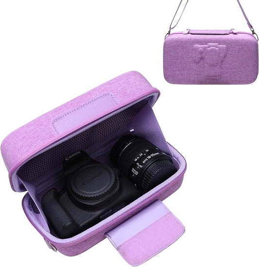 LTGEM Camera Case for Canon EOS Rebel T7 / R50 / R100 / R50 V / T6 / R8 / R10 / RP / SL3 / R5 / T100 DSLR SLR Camera and 18-55mm/18-45mm Lens with Shoulder Strap, Purple