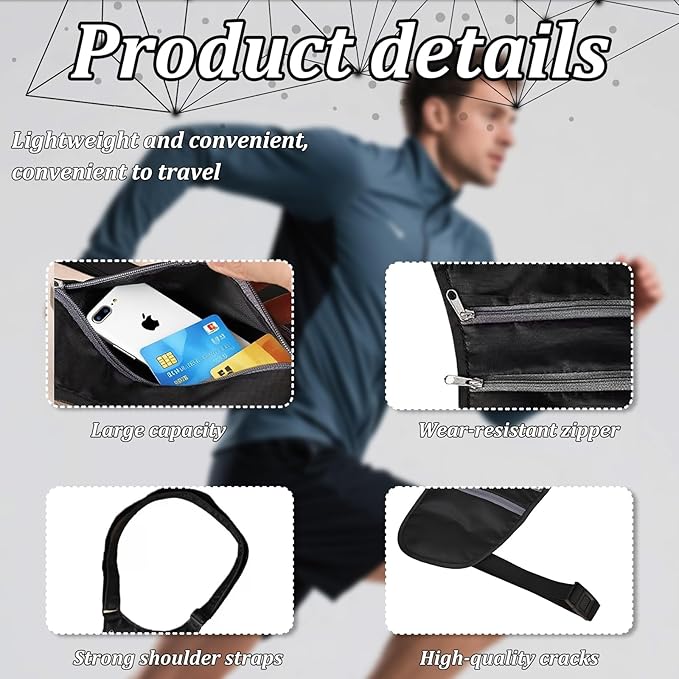Travel Money Belt Body Contoured Slim Anti Theft Passport Holder Unisex Adjustable Waist Wallet with Secure Zipper（dark blue）