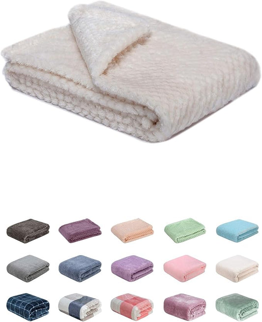 Fuzzy Blanket or Fluffy Blanket for Baby, Soft Warm Cozy Coral Fleece Toddler, Infant or Newborn Receiving Blanket for Crib, Stroller, Travel, Decorative (28Wx40L, XS-White)