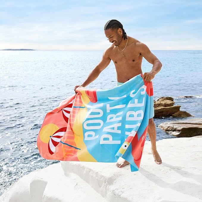 Dock & Bay Beach Towel - Quick Dry, Sand Free - Compact, Lightweight - 100% Recycled - Includes Bag - Party in Pink - Set of 4 - Large (160x90cm, 63x35)