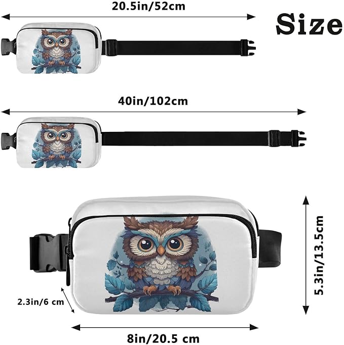 Cute Owl Leafs Branch Fanny Pack for Women Men Water Resistant Fashion Waist Packs with Adjustable Strap Belt Bag for Travel Workout Jogging Hiking 21218843