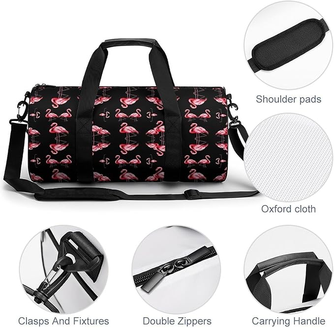 Unisex Foldable Gym Bag Pink Flamingo Art Lightweight Travel Sports Bag Workout Yoga Dance Bags Overnight Weekender Bags