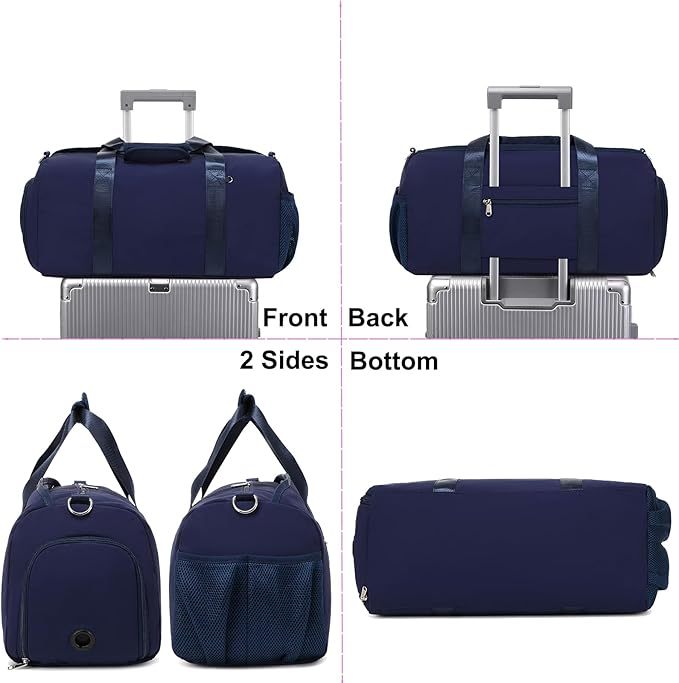 Dance Bag Sports Travel Duffle Ballet Gym Overnight Bag Yoga Bags with Shoes Compartment Solid Color Water Resistant（NavyBlue）