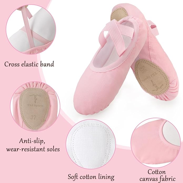 TXJ Sports Ballet Shoes for Women Girls, Women's Ballet Slipper Canvas Dance Shoes Split Sole Yoga Dance Flats