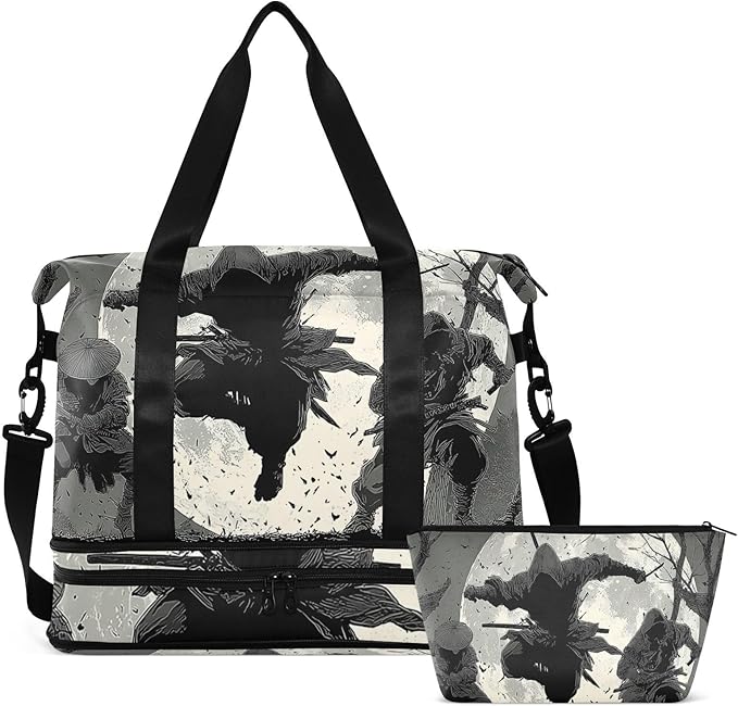 Anime Ninja Print Gym Bag Duffel Bags Weekender Overnight Bag Set with Shoes Compartment for Travel Sports Yoga