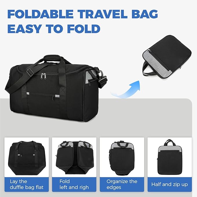 Uarition 18 inch Small Gym Bag for Men - Foldable Duffel Bags for Airplanes Carry On Duffle Bag for Travel, Black