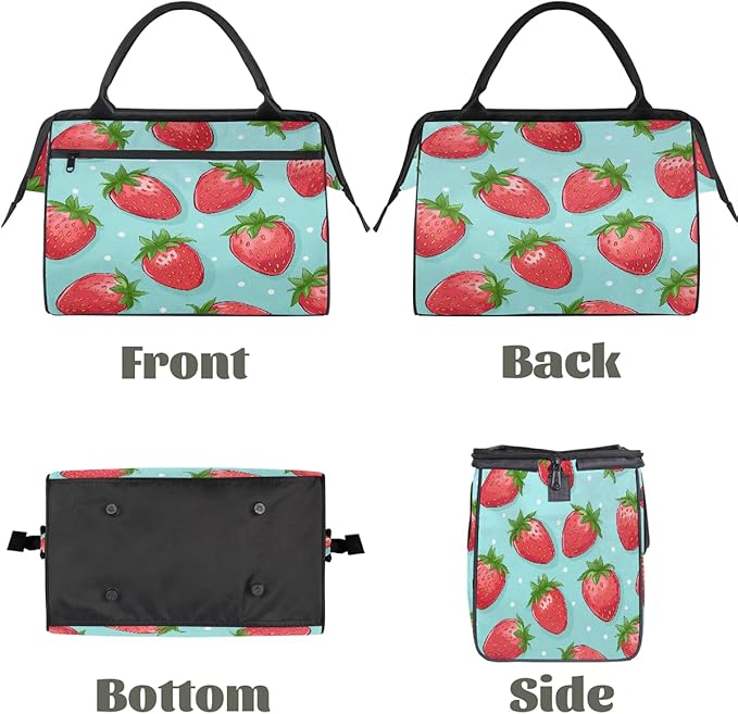 Gym Bag for Women Men, Cute Strawberry Polka Dot Sports Duffel Bags, Waterproof Travel Weekender Overnight Carry On Tote Bags for Travel Sports