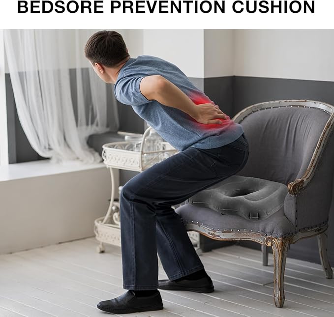 Leinuosen 2 Pcs Inflatable Seat Cushion 18.1'' x 15.7'' x 4.7'' Portable Lift Donut Pillow Height Adjustable Hemorrhoid Pillow for Tailbone Back Pain Bed Sore Home Car Chair Wheelchair Sitting (Grey)