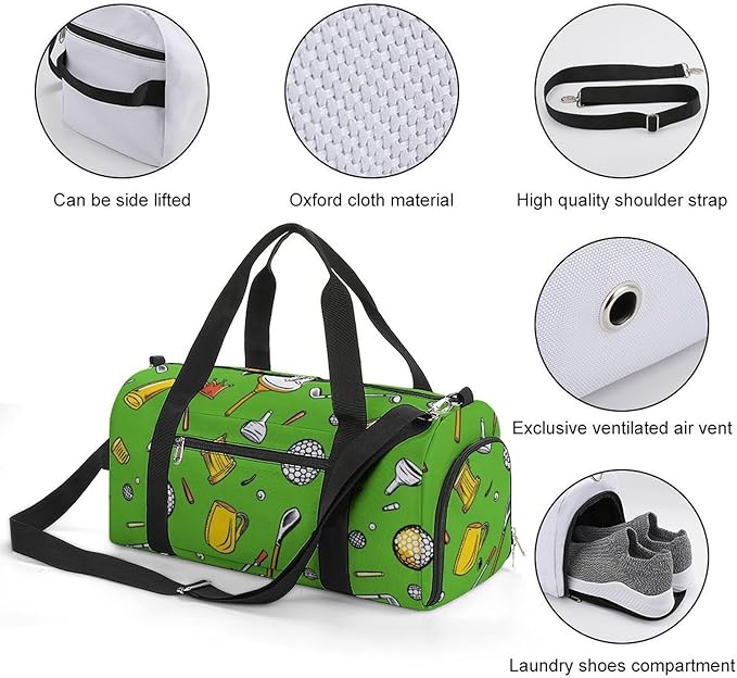 Golf Element Sport Gym Bag for Men Women Cartoon Ball Travel Duffel Bag with Wet Pocket Shoes Compartment Carry on Pack for Workout Overnight Weekend Trip