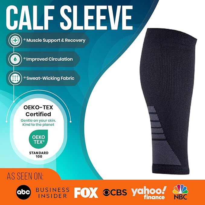 Calf Compression Sleeves for Men and Women - (1 Pair) Footless Compression Socks Support for Varicose Vein, Nursing, Pregnancy, Running - PhysFlex Leg Sleeve Brace for Shin Splints, Pain Relief and