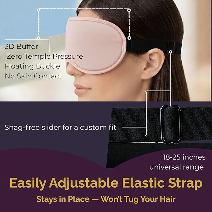Sleep Masks for Women Lash Friendly - 100% Blackout Eye Masks for Sleep - Zero Eye Pressure Sleeping Mask for Naps, Travel & Meditation, Adjustable & Soft - Dusty Rose Pink