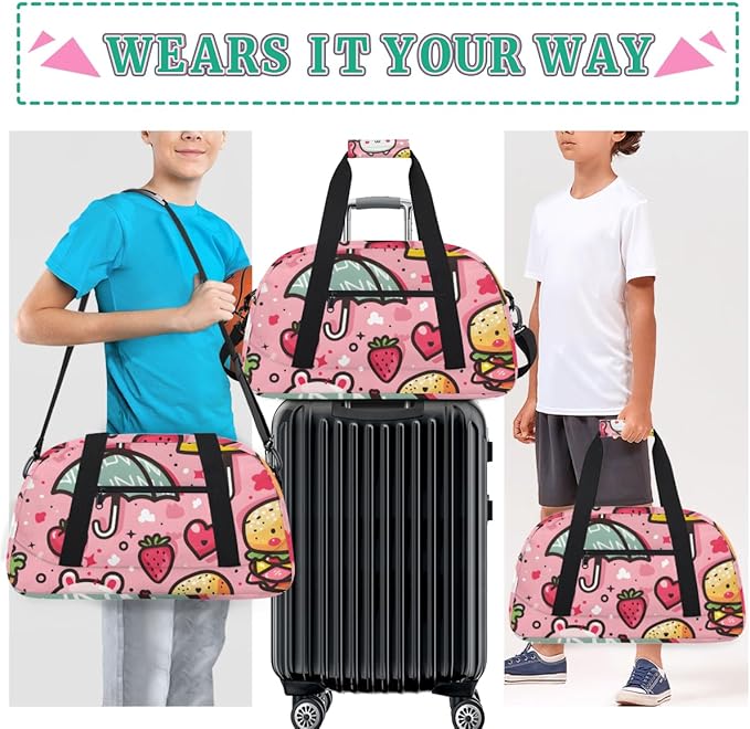 Strawberry Love Burger Kids-Duffel-Bags Gymnastics Dance Bag Carry-On Overnight Travel Gym Lightweight Dance Sports Bags For Girls Boys Kids，