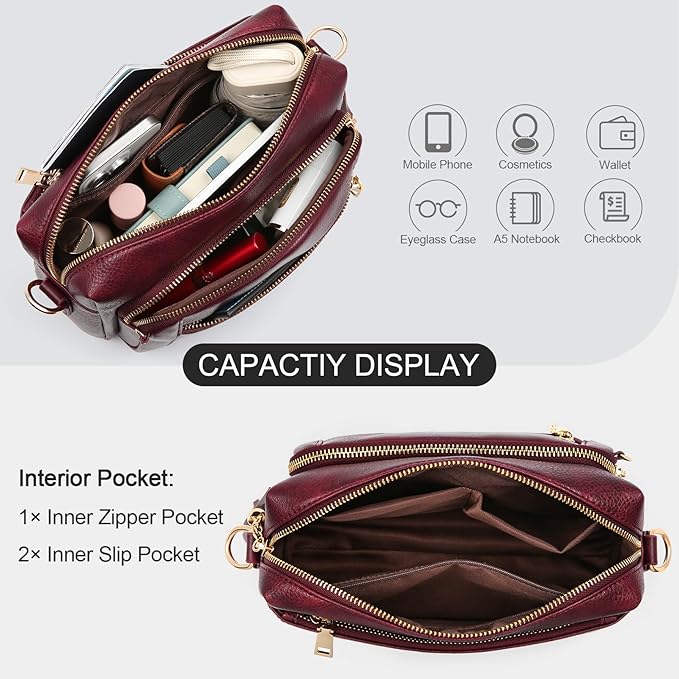 Small Leather Crossbody Bags for Women Anti theft Purses and Handbag Shoulder Hangbag with Wide Strap Tassel