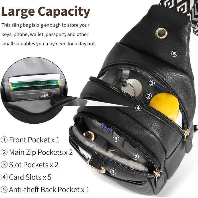 Crossbody Bags for Women Sling Bag Anti Theft PU Leather Travel Chest Purse Small Adjustable Strap Fits Large Phone